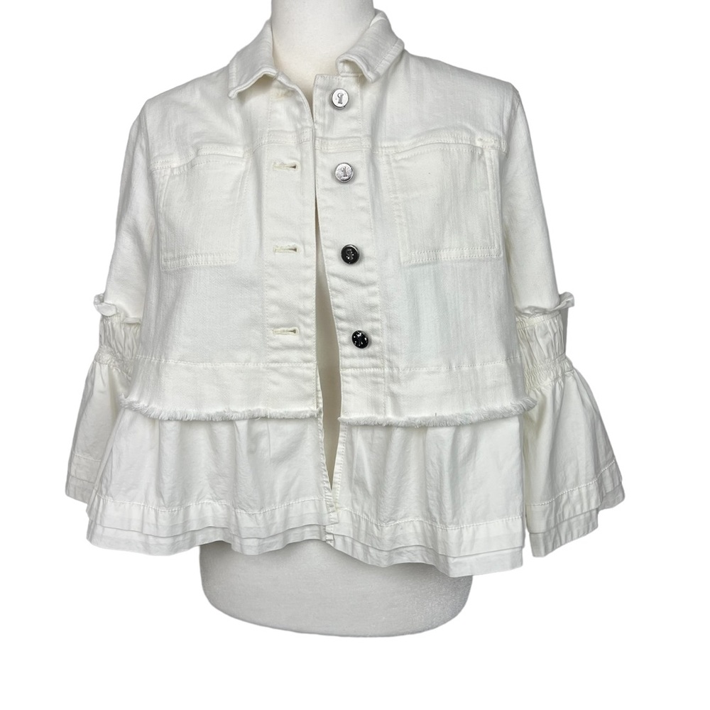 Pilcro and the Letterpress White Ruffled Crop Jacket